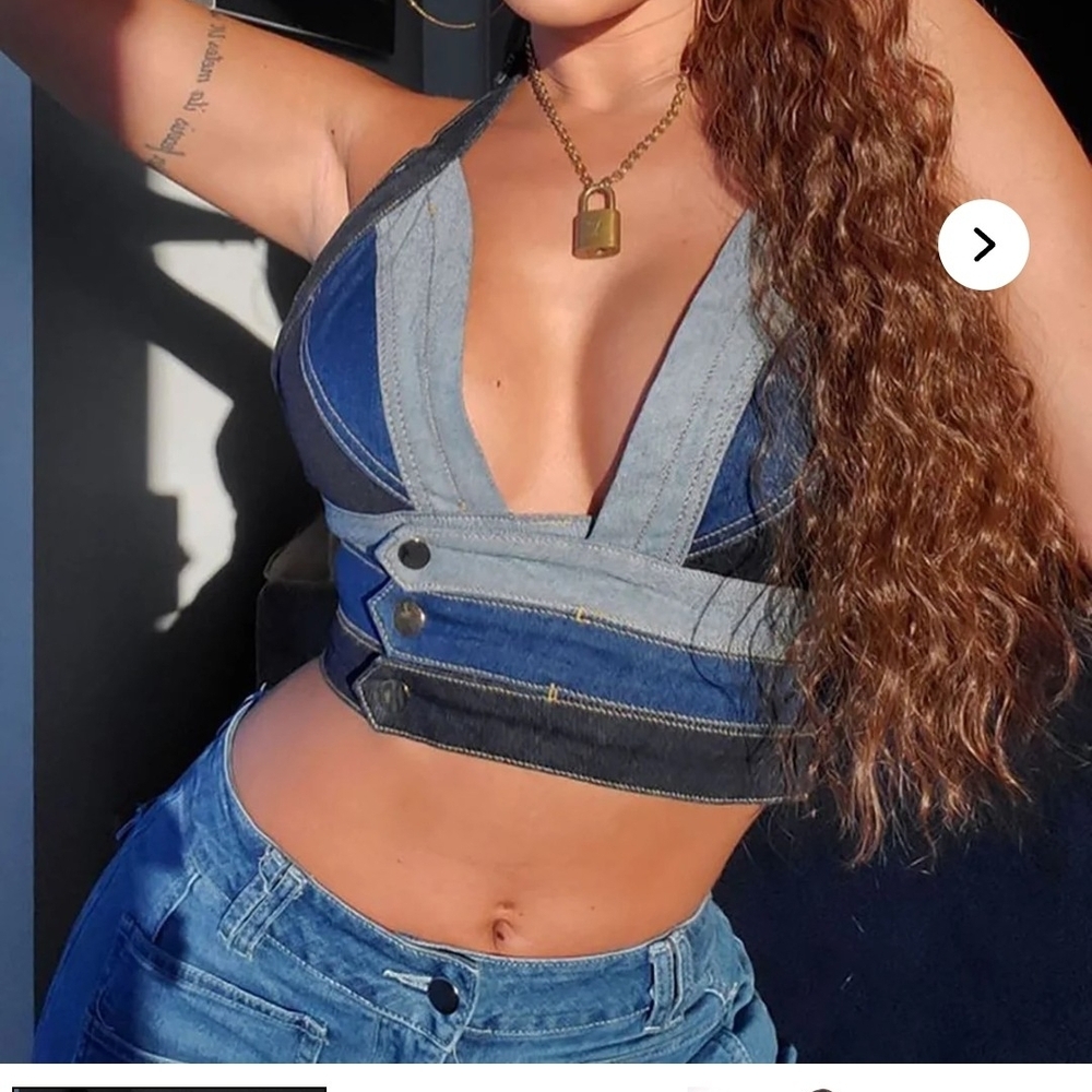 Fashion Nova Multi-Tone Denim Crop Top